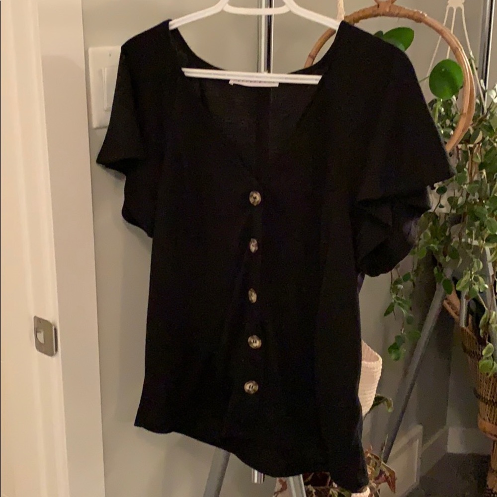 Black Button-Front Women's Blouse